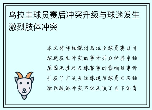 乌拉圭球员赛后冲突升级与球迷发生激烈肢体冲突